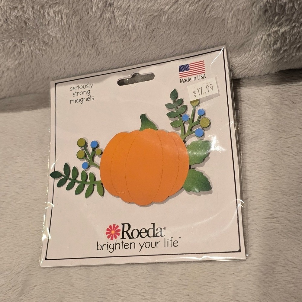 Roeda Studio Pumpkin with Berries Orange Hand Painted Strong Magnet 133930 NEW